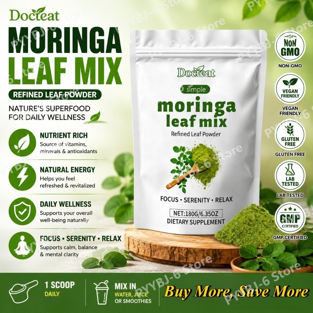 Moringa Leaf Powder - Docteat Moringa-Blattpulver, Raffiniert, 180 G Netto,